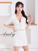 Andy/AN-ON2920/セットアップ/ミニドレス/キャバドレス/デコルテチェーン/フロントジップ/半袖/袖あり/シンプル/ストレッチ/タイト