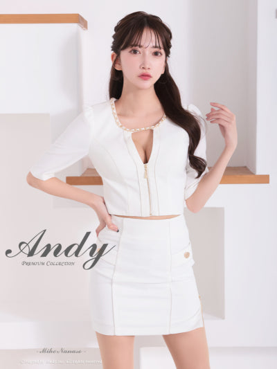 Andy/AN-ON2920/セットアップ/ミニドレス/キャバドレス/デコルテチェーン/フロントジップ/半袖/袖あり/シンプル/ストレッチ/タイト