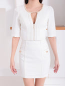 Andy/AN-ON2920/セットアップ/ミニドレス/キャバドレス/デコルテチェーン/フロントジップ/半袖/袖あり/シンプル/ストレッチ/タイト