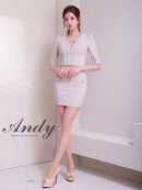 Andy/AN-ON2920/セットアップ/ミニドレス/キャバドレス/デコルテチェーン/フロントジップ/半袖/袖あり/シンプル/ストレッチ/タイト