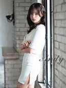 Andy/AN-ON2920/セットアップ/ミニドレス/キャバドレス/デコルテチェーン/フロントジップ/半袖/袖あり/シンプル/ストレッチ/タイト