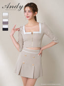 Andy/AN-ON2921/セットアップ/ミニドレス/キャバドレス/バイカラー/スクエアネック/袖あり/ハーフスリーブ/フロントジップ/ボックスプリーツ/フレア