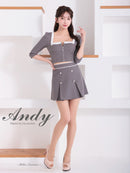 Andy/AN-ON2921/セットアップ/ミニドレス/キャバドレス/バイカラー/スクエアネック/袖あり/ハーフスリーブ/フロントジップ/ボックスプリーツ/フレア