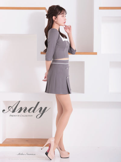 Andy/AN-ON2921/セットアップ/ミニドレス/キャバドレス/バイカラー/スクエアネック/袖あり/ハーフスリーブ/フロントジップ/ボックスプリーツ/フレア