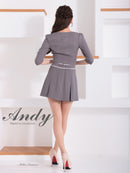 Andy/AN-ON2921/セットアップ/ミニドレス/キャバドレス/バイカラー/スクエアネック/袖あり/ハーフスリーブ/フロントジップ/ボックスプリーツ/フレア
