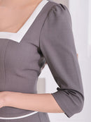 Andy/AN-ON2921/セットアップ/ミニドレス/キャバドレス/バイカラー/スクエアネック/袖あり/ハーフスリーブ/フロントジップ/ボックスプリーツ/フレア