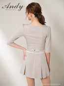 Andy/AN-ON2921/セットアップ/ミニドレス/キャバドレス/バイカラー/スクエアネック/袖あり/ハーフスリーブ/フロントジップ/ボックスプリーツ/フレア