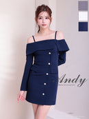 Andy/AN-ON2922/ワンピース/ミニドレス/キャバドレス/ビジューボタン/袖あり/長袖/オフショル/シンプル/タイト