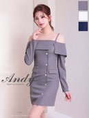 Andy/AN-ON2922/ワンピース/ミニドレス/キャバドレス/ビジューボタン/袖あり/長袖/オフショル/シンプル/タイト