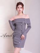 Andy/AN-ON2922/ワンピース/ミニドレス/キャバドレス/ビジューボタン/袖あり/長袖/オフショル/シンプル/タイト