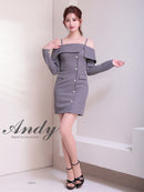 Andy/AN-ON2922/ワンピース/ミニドレス/キャバドレス/ビジューボタン/袖あり/長袖/オフショル/シンプル/タイト