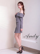 Andy/AN-ON2922/ワンピース/ミニドレス/キャバドレス/ビジューボタン/袖あり/長袖/オフショル/シンプル/タイト