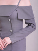 Andy/AN-ON2922/ワンピース/ミニドレス/キャバドレス/ビジューボタン/袖あり/長袖/オフショル/シンプル/タイト