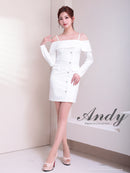 Andy/AN-ON2922/ワンピース/ミニドレス/キャバドレス/ビジューボタン/袖あり/長袖/オフショル/シンプル/タイト