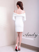 Andy/AN-ON2922/ワンピース/ミニドレス/キャバドレス/ビジューボタン/袖あり/長袖/オフショル/シンプル/タイト