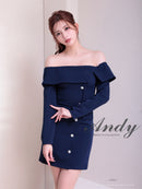 Andy/AN-ON2922/ワンピース/ミニドレス/キャバドレス/ビジューボタン/袖あり/長袖/オフショル/シンプル/タイト