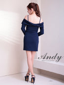 Andy/AN-ON2922/ワンピース/ミニドレス/キャバドレス/ビジューボタン/袖あり/長袖/オフショル/シンプル/タイト