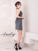 Andy/AN-ON2933/ワンピース/ミニドレス/キャバドレス/ハイネック/ホルター/ストライプ柄/ノースリーブ/バストジップ/バックリボン/フレア