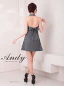 Andy/AN-ON2933/ワンピース/ミニドレス/キャバドレス/ハイネック/ホルター/ストライプ柄/ノースリーブ/バストジップ/バックリボン/フレア