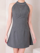 Andy/AN-ON2933/ワンピース/ミニドレス/キャバドレス/ハイネック/ホルター/ストライプ柄/ノースリーブ/バストジップ/バックリボン/フレア