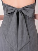 Andy/AN-ON2933/ワンピース/ミニドレス/キャバドレス/ハイネック/ホルター/ストライプ柄/ノースリーブ/バストジップ/バックリボン/フレア