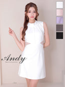 Andy/AN-ON2937/ワンピース/ミニドレス/キャバドレス/シンプル/ハイネック/タック/ノースリーブ/ウエストシアー/バックリボン/フレア