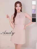 Andy/AN-ON2937/ワンピース/ミニドレス/キャバドレス/シンプル/ハイネック/タック/ノースリーブ/ウエストシアー/バックリボン/フレア