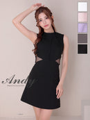 Andy/AN-ON2937/ワンピース/ミニドレス/キャバドレス/シンプル/ハイネック/タック/ノースリーブ/ウエストシアー/バックリボン/フレア