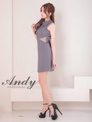 Andy/AN-ON2937/ワンピース/ミニドレス/キャバドレス/シンプル/ハイネック/タック/ノースリーブ/ウエストシアー/バックリボン/フレア