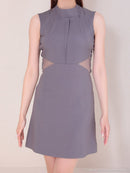 Andy/AN-ON2937/ワンピース/ミニドレス/キャバドレス/シンプル/ハイネック/タック/ノースリーブ/ウエストシアー/バックリボン/フレア
