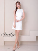 Andy/AN-ON2937/ワンピース/ミニドレス/キャバドレス/シンプル/ハイネック/タック/ノースリーブ/ウエストシアー/バックリボン/フレア