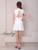 Andy/AN-ON2937/ワンピース/ミニドレス/キャバドレス/シンプル/ハイネック/タック/ノースリーブ/ウエストシアー/バックリボン/フレア