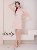 Andy/AN-ON2937/ワンピース/ミニドレス/キャバドレス/シンプル/ハイネック/タック/ノースリーブ/ウエストシアー/バックリボン/フレア