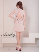 Andy/AN-ON2937/ワンピース/ミニドレス/キャバドレス/シンプル/ハイネック/タック/ノースリーブ/ウエストシアー/バックリボン/フレア