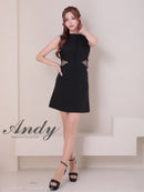 Andy/AN-ON2937/ワンピース/ミニドレス/キャバドレス/シンプル/ハイネック/タック/ノースリーブ/ウエストシアー/バックリボン/フレア
