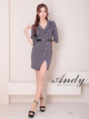 Andy/AN-ON2940/ワンピース/ミニドレス/キャバドレス/ジャケット風/パイピング/袖あり/ハーフスリーブ/アシンメトリー/タイト