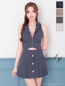 Andy/AN-ON2947/セットアップ/ミニドレス/キャバドレス/襟付き/ノースリーブ/フロントジップ/プリーツ/フレア