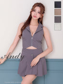 Andy/AN-ON2947/セットアップ/ミニドレス/キャバドレス/襟付き/ノースリーブ/フロントジップ/プリーツ/フレア