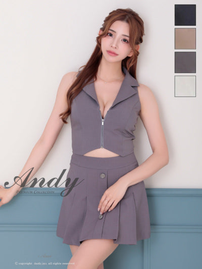 Andy/AN-ON2947/セットアップ/ミニドレス/キャバドレス/襟付き/ノースリーブ/フロントジップ/プリーツ/フレア