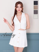 Andy/AN-ON2947/セットアップ/ミニドレス/キャバドレス/襟付き/ノースリーブ/フロントジップ/プリーツ/フレア