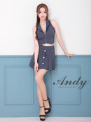 Andy/AN-ON2947/セットアップ/ミニドレス/キャバドレス/襟付き/ノースリーブ/フロントジップ/プリーツ/フレア