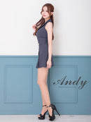 Andy/AN-ON2947/セットアップ/ミニドレス/キャバドレス/襟付き/ノースリーブ/フロントジップ/プリーツ/フレア