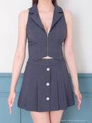 Andy/AN-ON2947/セットアップ/ミニドレス/キャバドレス/襟付き/ノースリーブ/フロントジップ/プリーツ/フレア