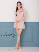 Andy/AN-ON2947/セットアップ/ミニドレス/キャバドレス/襟付き/ノースリーブ/フロントジップ/プリーツ/フレア