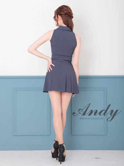 Andy/AN-ON2947/セットアップ/ミニドレス/キャバドレス/襟付き/ノースリーブ/フロントジップ/プリーツ/フレア