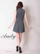 Andy/AN-ON2951/ワンピース/ミニドレス/キャバドレス/襟付き/ストライプ/ノースリーブ/チェーン装飾/プリーツ/フレア/アシンメトリー