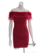 Andy/AN-ON2954/ワンピース/ミニドレス/キャバドレス/ギャザーフリル/2way/袖付き/ロングスリーブ/オフショル/シアー/チュール/タイト