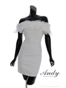 Andy/AN-ON2954/ワンピース/ミニドレス/キャバドレス/ギャザーフリル/2way/袖付き/ロングスリーブ/オフショル/シアー/チュール/タイト