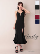 Andy/AN-ON2959/ワンピース/ロングドレス/キャバドレス/シンプル/ワンカラー/バストシアー/キャミソール/裾フリル/スリット/マーメイド