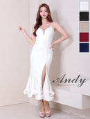 Andy/AN-ON2959/ワンピース/ロングドレス/キャバドレス/シンプル/ワンカラー/バストシアー/キャミソール/裾フリル/スリット/マーメイド
